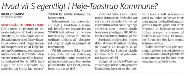 Lokalavisen Taastrup - Hvad vil S egentligt i Høje-Taastrup Kommune?